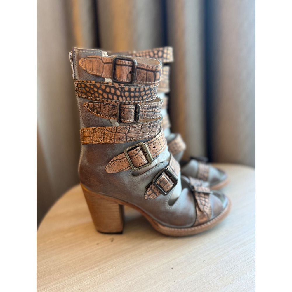 Freebird by Steven Bond Silver Bronze Metallic Leather Gladiator Boots Womens 8